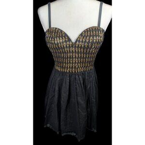 One Teaspoon by Free People Black And Gold Beaded Mini Dress